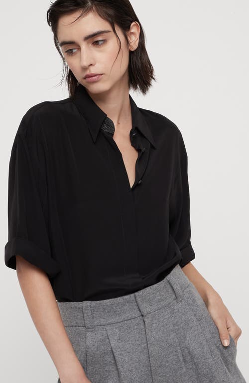 Shop Brunello Cucinelli Crêpe De Chine Shirt In Black