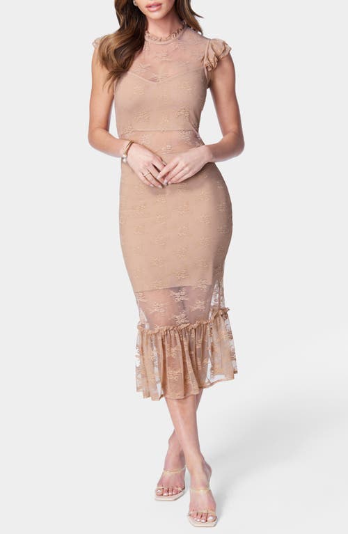 Shop Bebe Illusion Lace Midi Dress In Beige