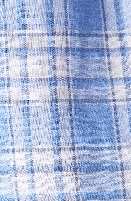 Shop Caslon Short Sleeve Linen Blend Popover Top In Blue C- White Sutton Plaid