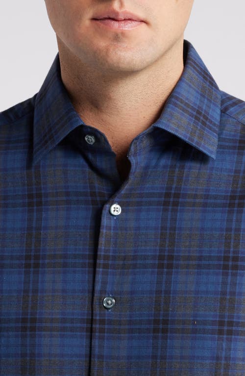 Shop Scott Barber Plaid Stretch Cotton & Cashmere Button-up Shirt In Navy