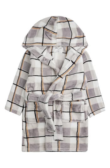 Shop Petit Lem Kids' Plaid Hooded Robe In Medium Grey
