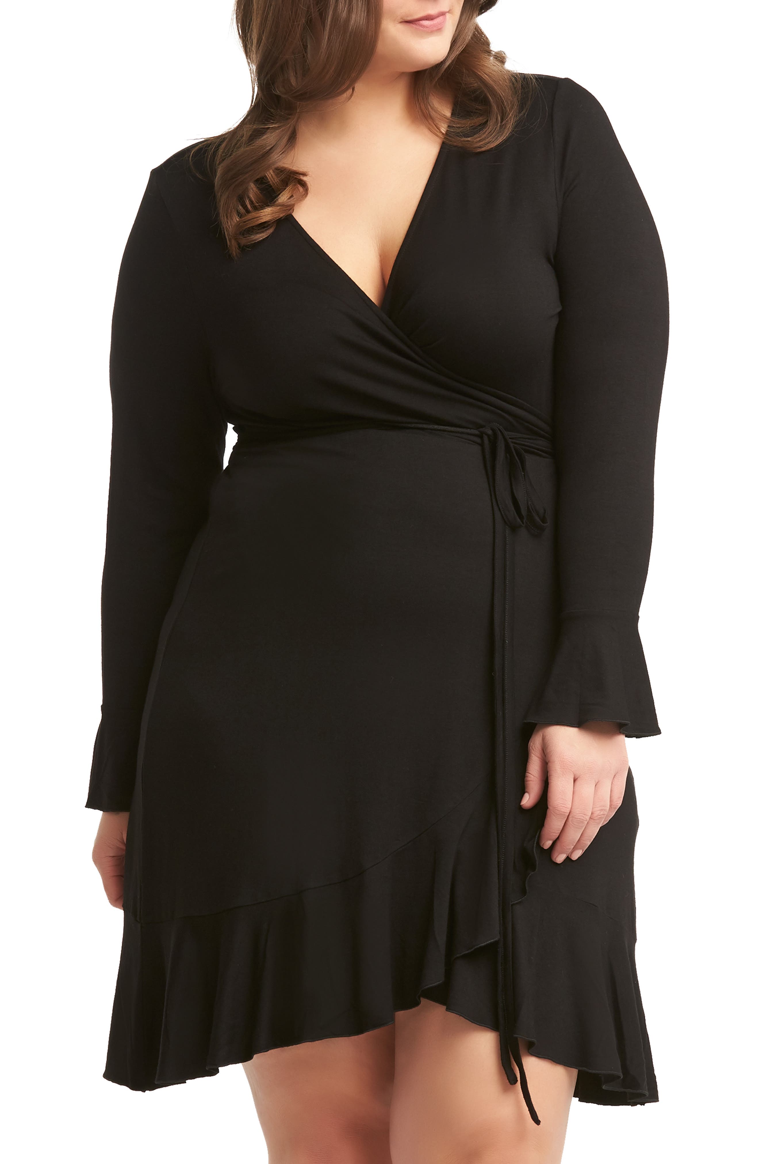 Plus Size Lemon Tart Eddie Ruffle Hem Wrap Dress, Black