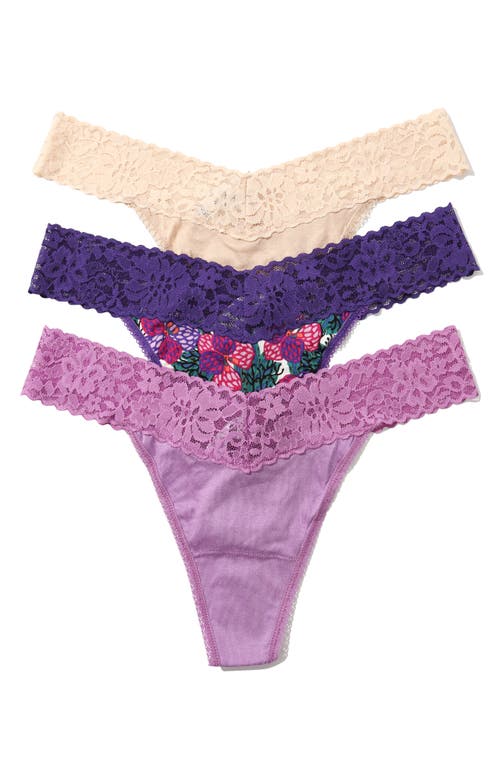 Hanky Panky Dream Lace Trim Thong In Chai/lemon/berry Pie