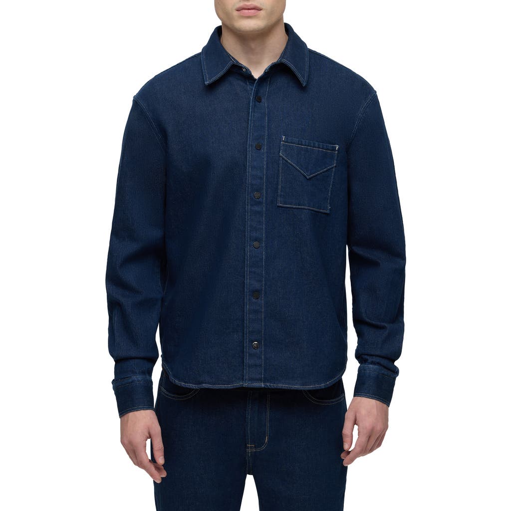 Hudson Cotton Blend Denim Button Down Shirt In Eclipse
