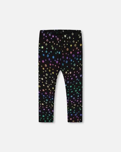 Shop Deux Par Deux Girl's Leggings Allover Foil Black Printed Stars In Printed Foil Stars