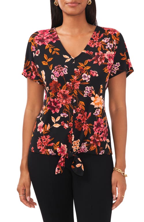 Chaus Floral Flutter Sleeve Blouse Black/Pink/Gold at Nordstrom,