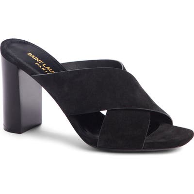 Saint Laurent Loulou Cross Strap Mule - Black