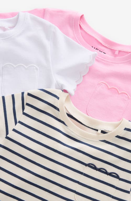 Shop Next Kids' Assorted 3-pack Cotton Pocket T-shirts In Pink Navy White