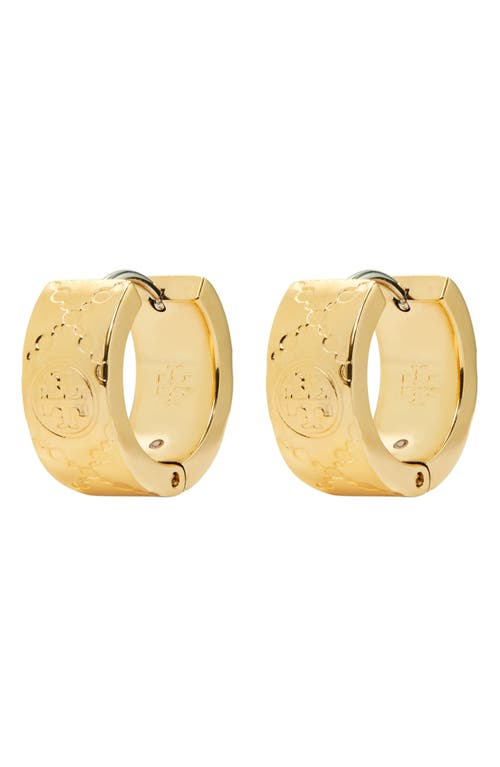 Shop Tory Burch T-monogram Hoop Earrings In Tory Gold