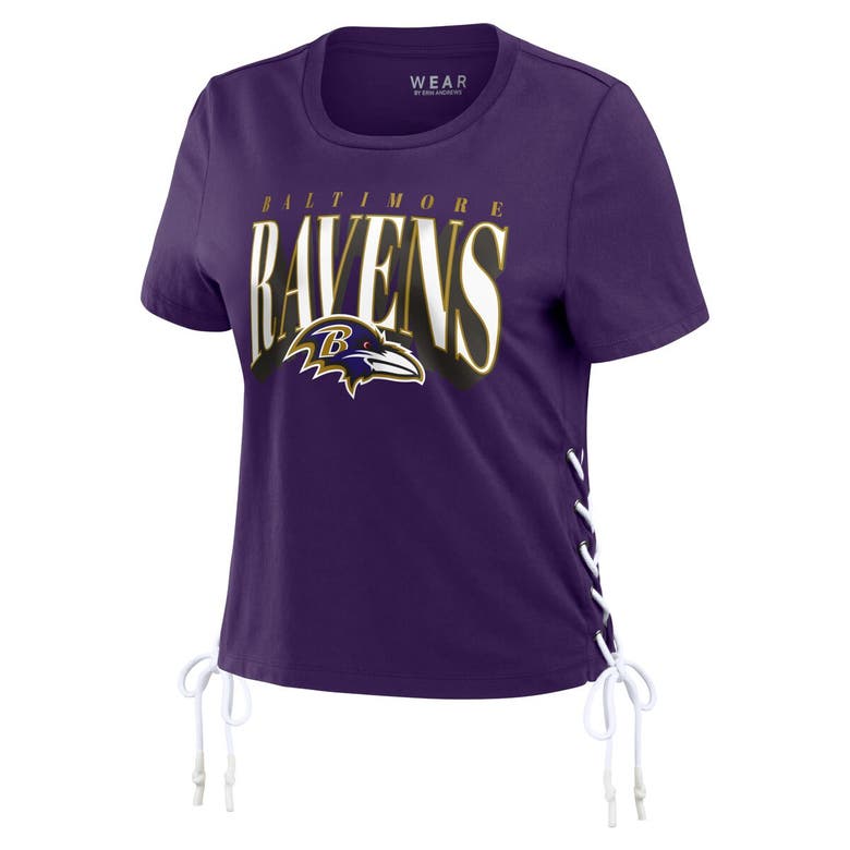 Wear By Erin Andrews Purple Baltimore Ravens Lace Up Side Modest Cropped T-shirt In Purple