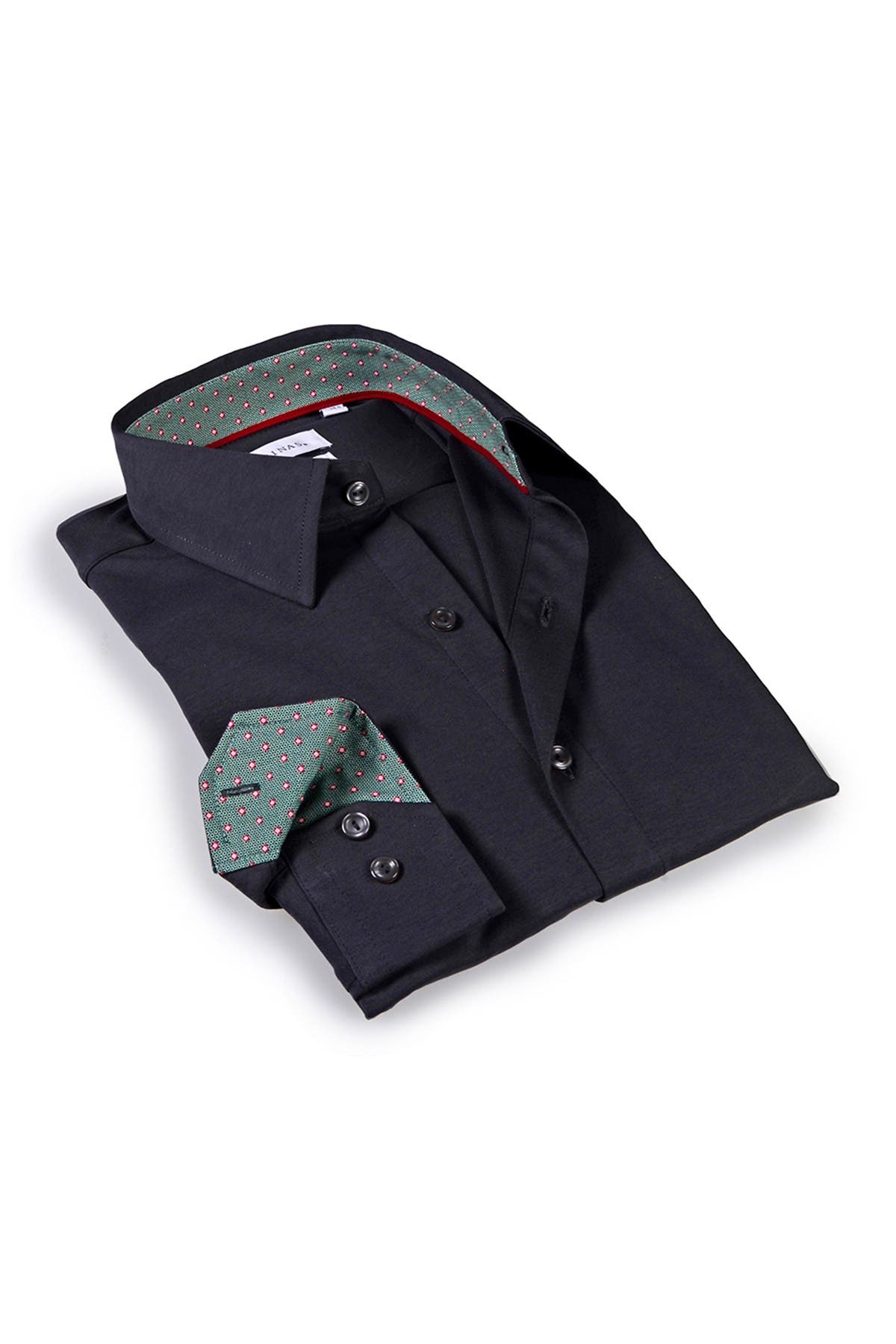 Levinas Solid Trim Tailored Fit Dress Shirt In Charcoal/green