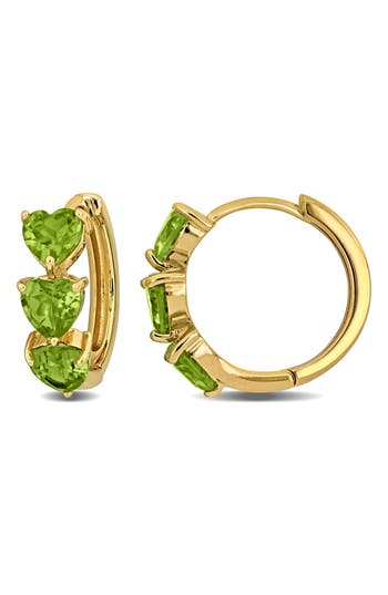 Shop Delmar Semiprecious Stone Heart Hoop Earrings In Green