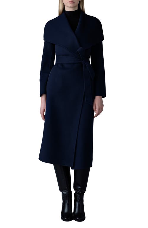 Shop Mackage Mai Wool Long Wrap Coat In Navy