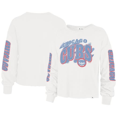 Women's '47 Cream Chicago Cubs Parkway Brush Back Long Sleeve Cropped T-Shirt