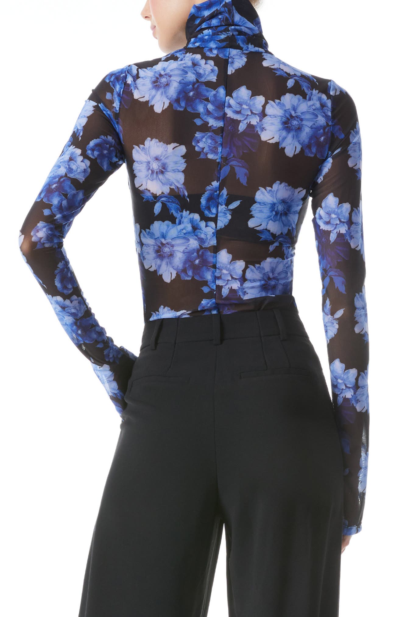 Alice + Olivia Delaina Floral Mesh Turtleneck Top Nordstrom