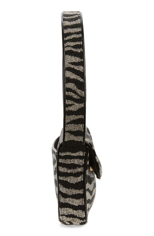 Shop Staud Tommy Beaded Shoulder Bag In Black/white Zebra