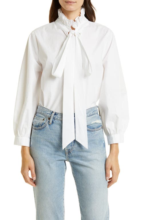 MILLE Blair Floral Tie Neck Top in White