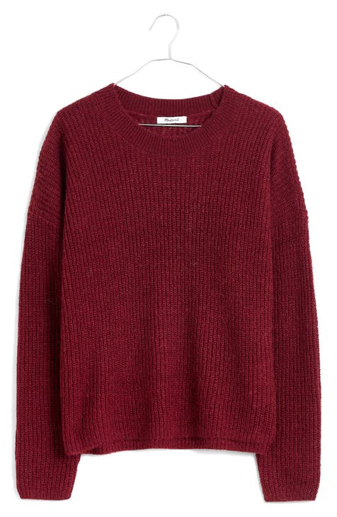 YWDJ Womens Sweaters Plus Size Women's Long Sleeve Round Neck Pullover  Split Solid Color Top Round Neck Sweater Red XL 