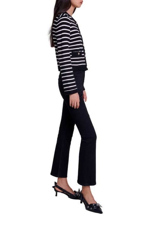 Shop Maje Striped Cardigan In Black/ecru