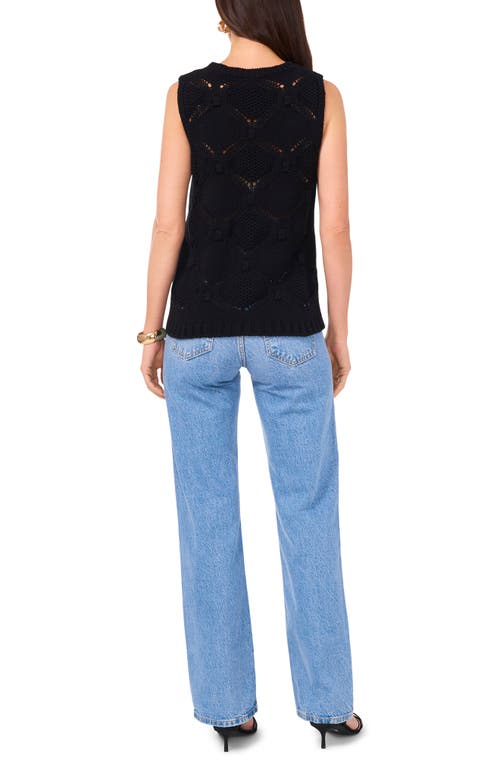 Shop Vince Camuto Open Stitch Sleeveless Cotton Blend Sweater In Rich Black