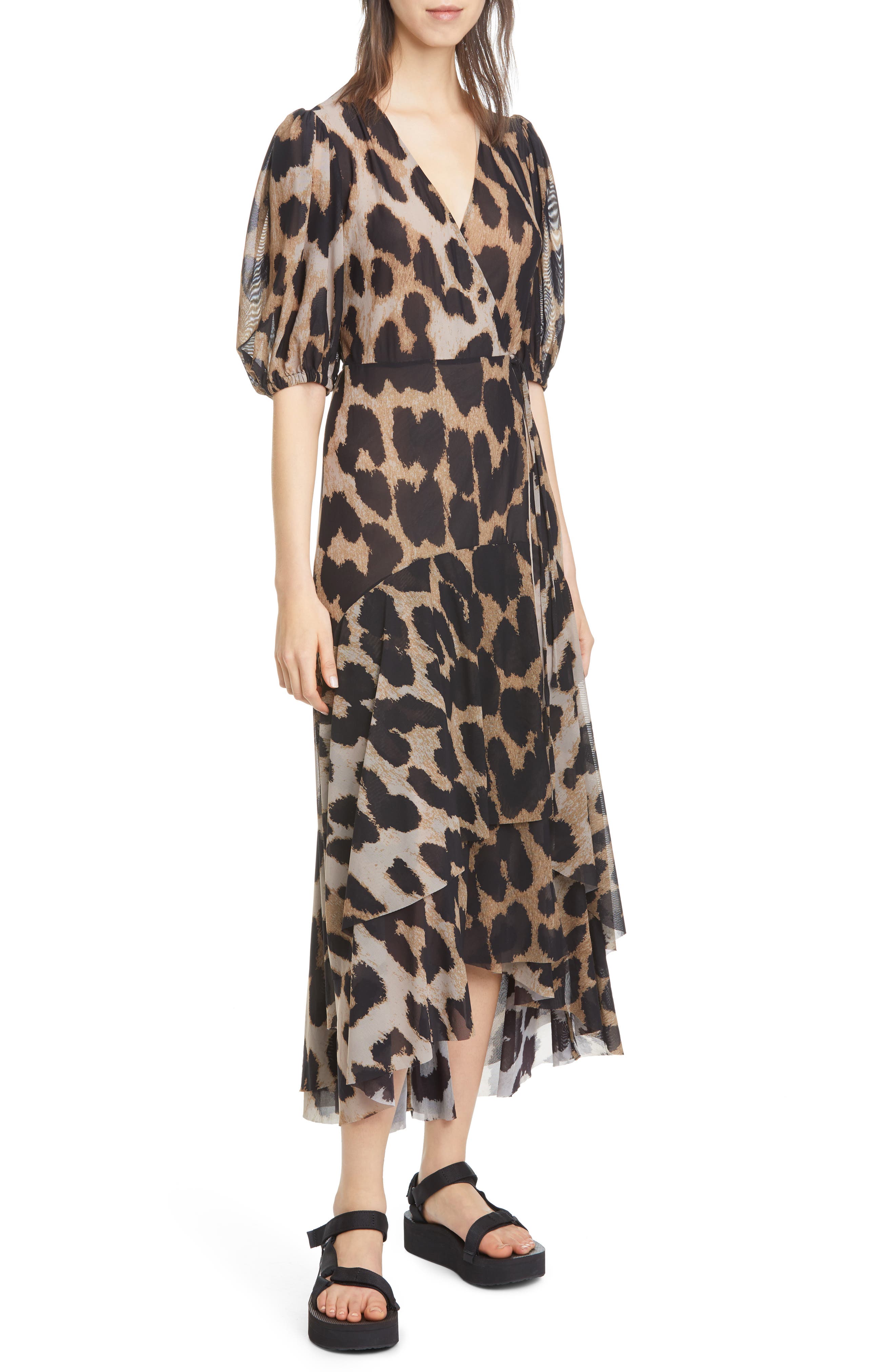 ganni mesh leopard dress