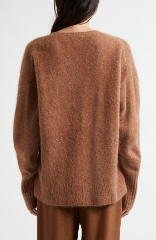 Shop Margaret O'leary Fox Hair, Wool & Silk V-neck Sweater In Toffee