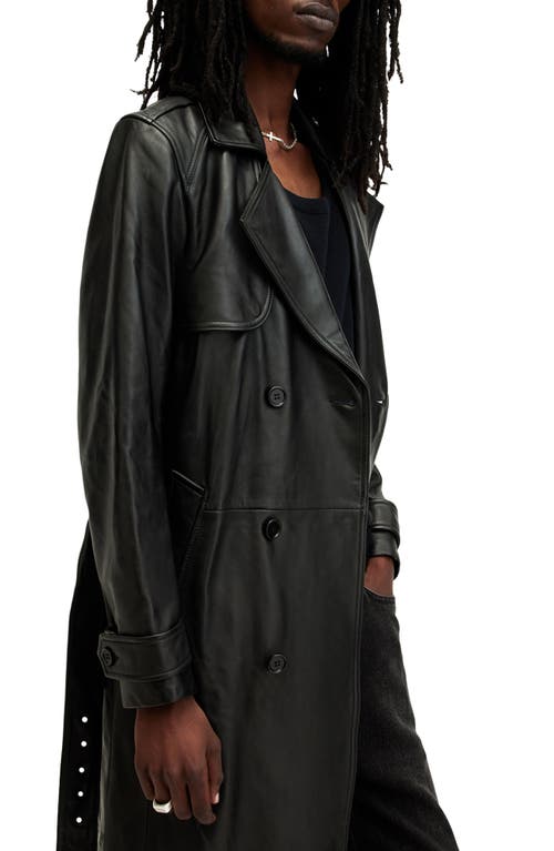 Shop Allsaints Neo Belted Leather Trench Coat In Black