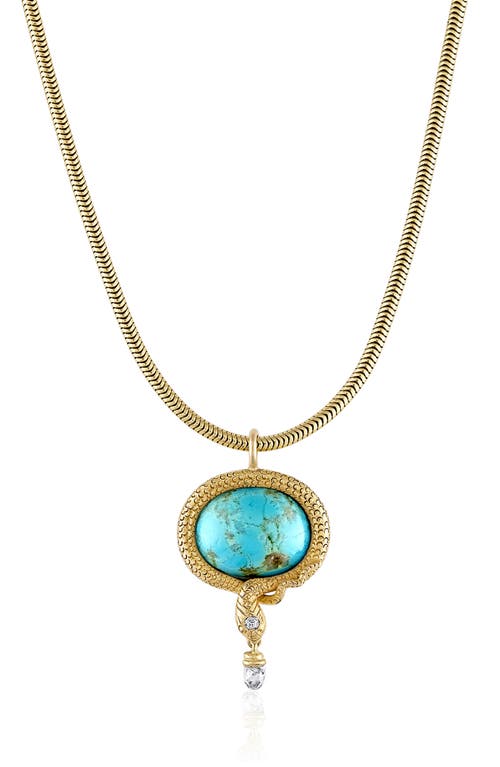 Mindi Mond Reconceived Turquoise & Diamond Snake Pendant Necklace In 14k Yellow Gold