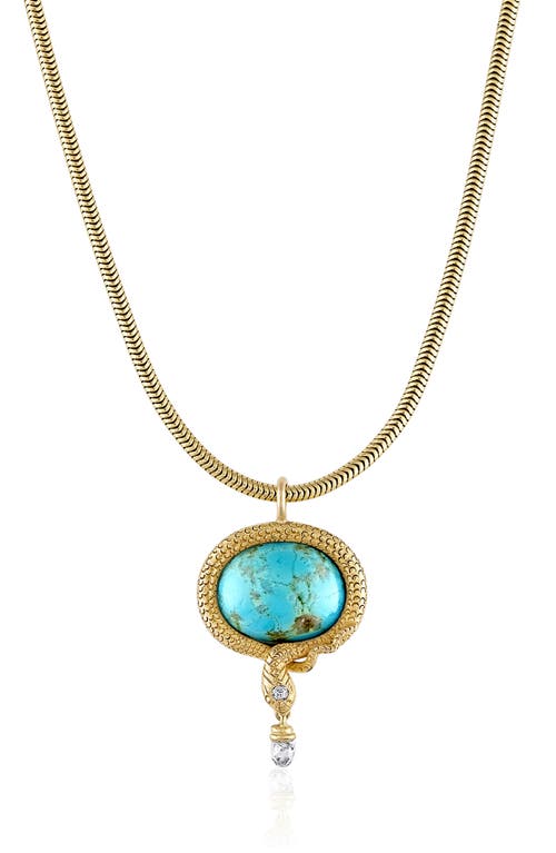 Shop Mindi Mond Reconceived Turquoise & Diamond Snake Pendant Necklace In 14k Yellow Gold