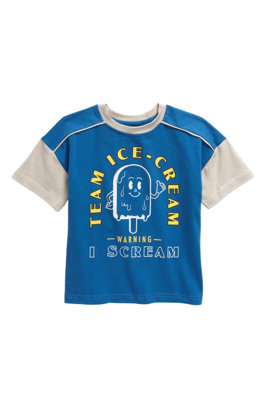 Tiny Tribe Kids' Team Ice Cream Colourblock Cotton Graphic T-shirt In Electric Blue