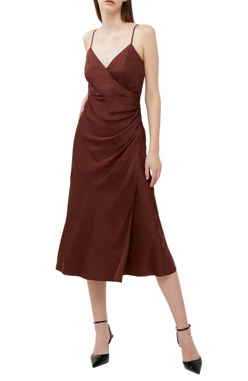 French Connection Ennis Ruched Satin Faux Wrap Midi Dress at