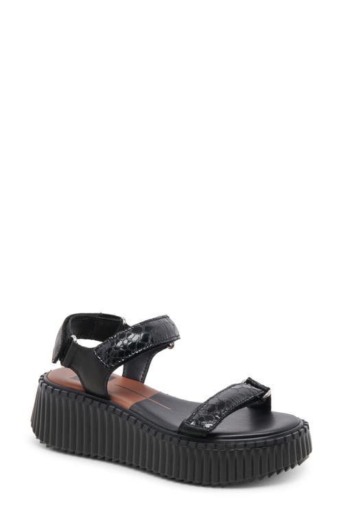 Debra Platform Sandal in Midnight Embossed Leather