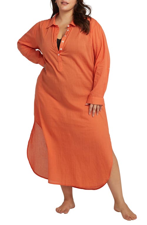 Artesands Monteverdi Long Sleeve Cotton Cover-Up Dress Orange at Nordstrom, Us