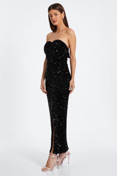 Quiz Sequin Bandeau Sweetheart Bow Back Maxi Dress In Black