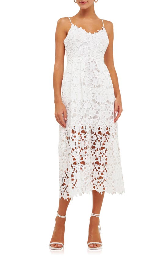 Endless Rose Lace Spaghetti Strap Midi Dress In White