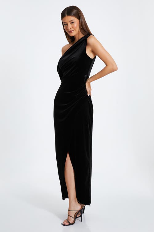 Shop Quiz Velvet Asymmetric Maxi Dress In Black