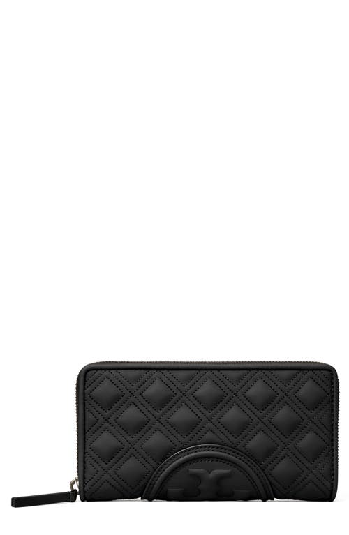 Tory Burch Fleming Matte Continental Zip Wallet in Black /Black at Nordstrom