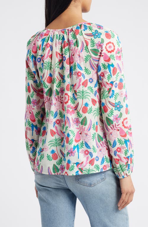 BODEN BODEN SERENA TROPICAL FLORAL COTTON TIE NECK TOP 