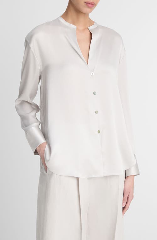 Shop Vince Band Collar Silk Button-up Shirt In Salt/glass