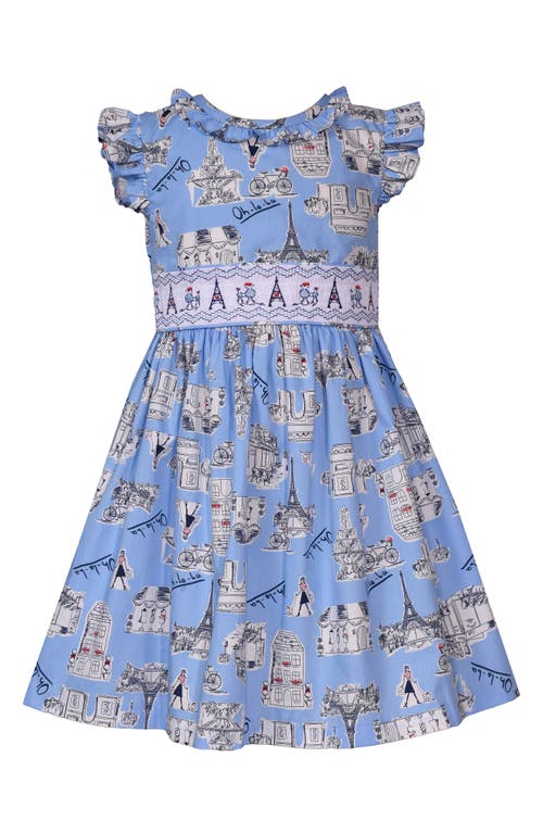 Iris & Ivy Kids' Parisian Conversational Cotton Graphic Dress In Blue