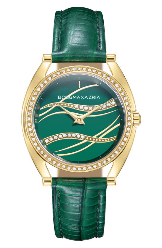 Shop Bcbg Max Azria Classic Mother Of Pearl Dial Leather Strap Watch, 33.8mm In Green