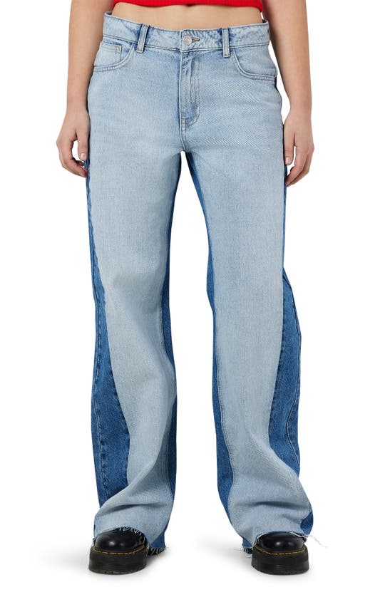 Shop Noisy May Rinna Wide Leg Jeans In Medium Blu Denim Colorblck