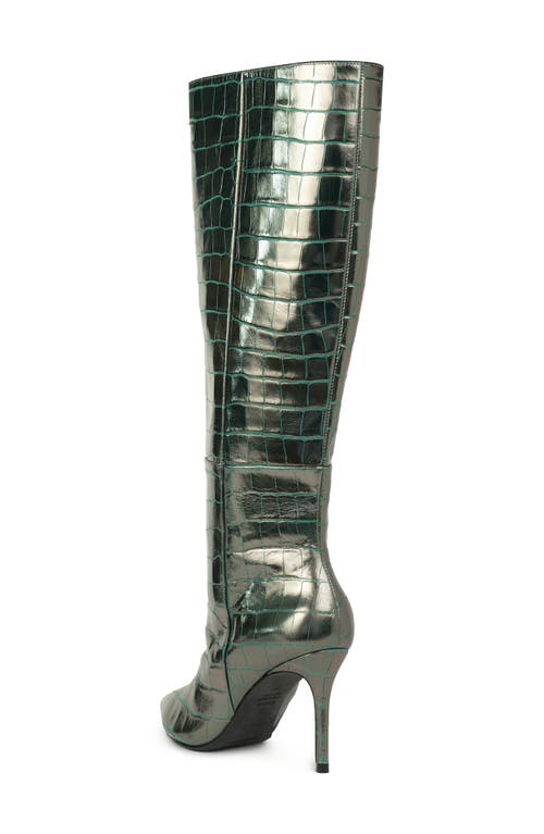 Black Suede Studio Tory Croc Embossed Knee High Boot In Silver Metallic Croc