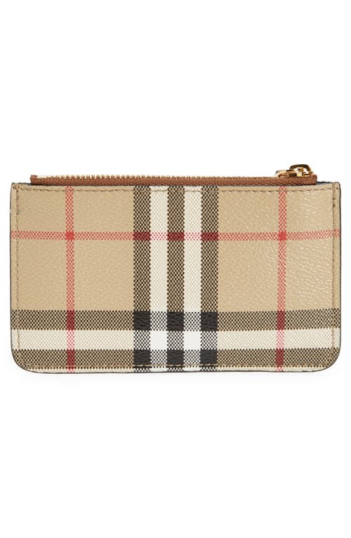 Burberry Kelbrook Check Canvas & Leather Card Case With Key Ring In Archive Beige/briar Brown