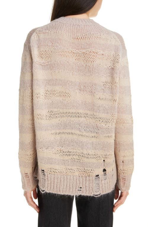 Shop Acne Studios Karita Distressed Stripe Open Stitch Cotton, Mohair & Wool Blend Sweater In Warm Beige/champagne Beige