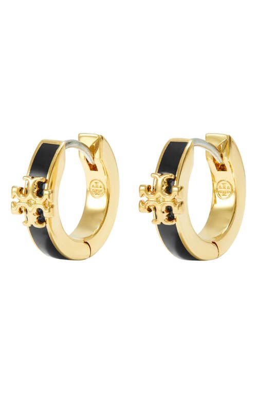 Shop Tory Burch Kira Enamel Huggie Earrings In Tory Gold/black