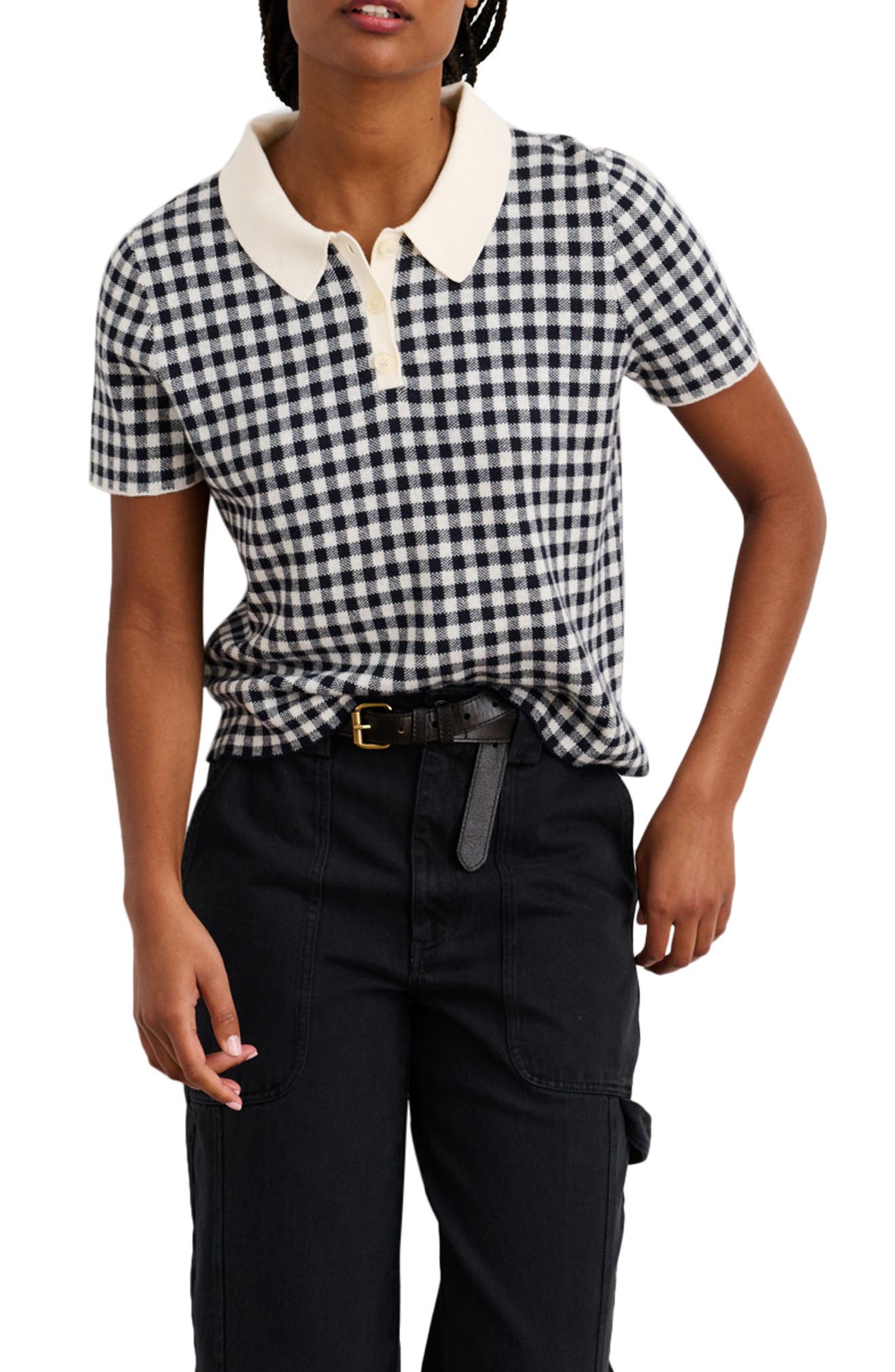 black and white gingham button down