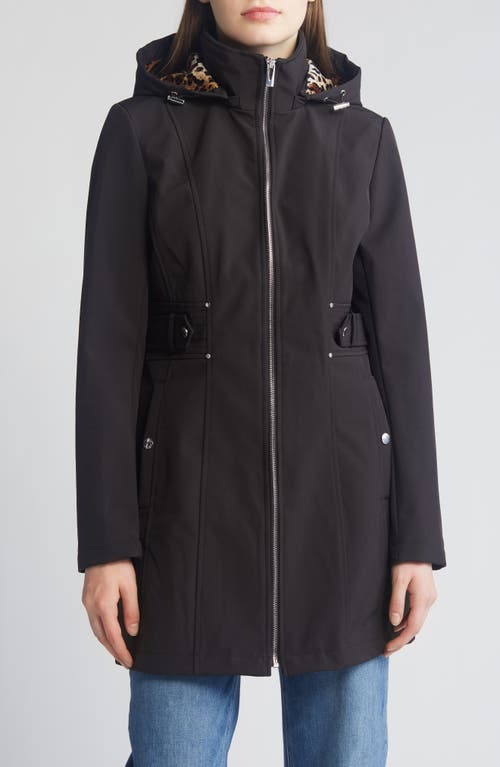 Water Repellent Hooded Softshell Jacket in Black