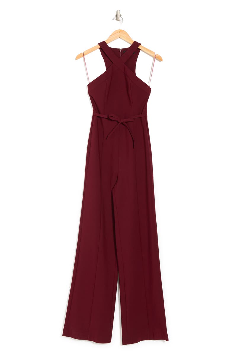 LIKELY Dash Bow Belted Halter Jumpsuit, Main, color, RHUBARB