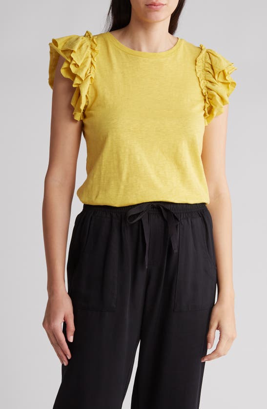 Industry Republic Clothing Double Flutter Sleeve Cotton Top In Yellow